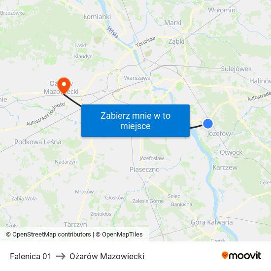 Falenica to Ożarów Mazowiecki map