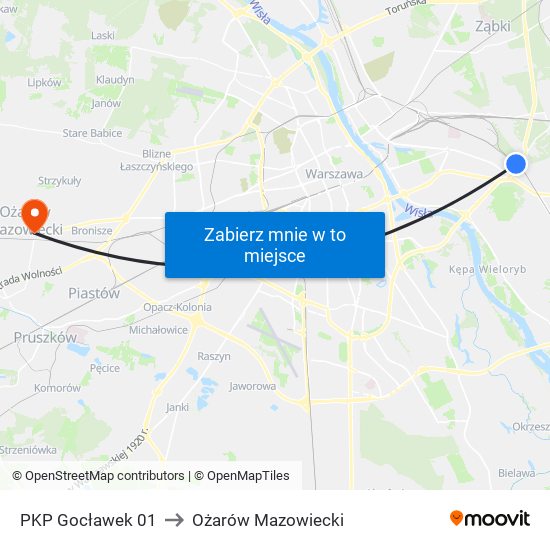 PKP Gocławek 01 to Ożarów Mazowiecki map