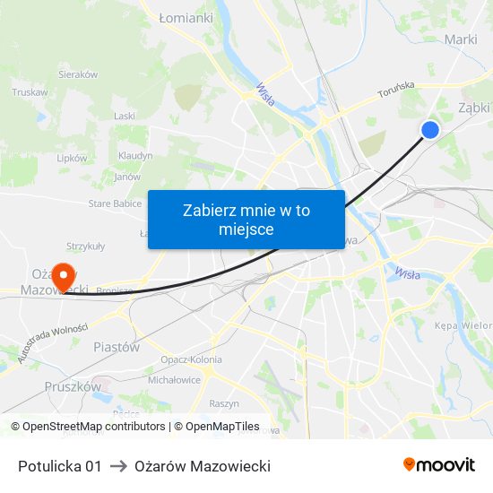 Potulicka 01 to Ożarów Mazowiecki map