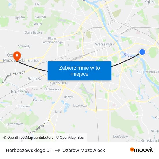 Horbaczewskiego 01 to Ożarów Mazowiecki map