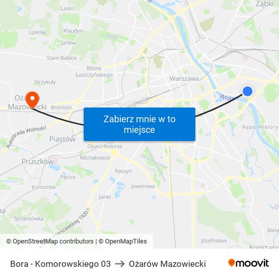 Bora - Komorowskiego 03 to Ożarów Mazowiecki map