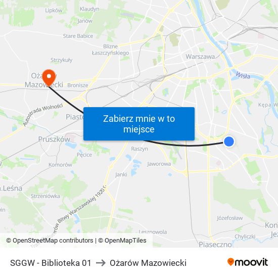 Sggw-Biblioteka to Ożarów Mazowiecki map