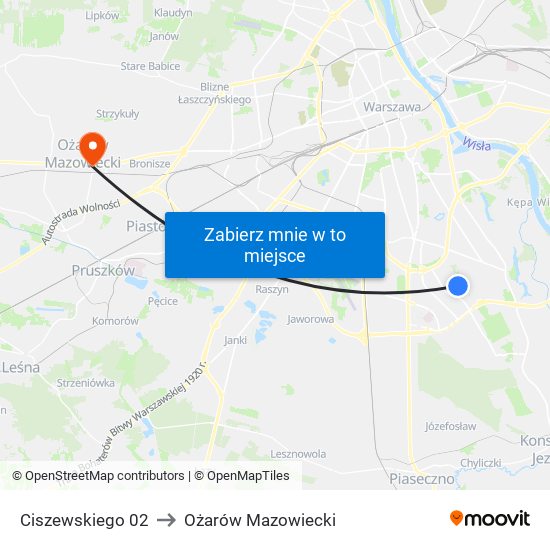 Ciszewskiego to Ożarów Mazowiecki map