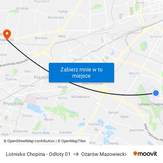 Lotnisko Chopina - Odloty 01 to Ożarów Mazowiecki map