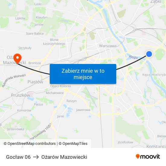 Gocław 06 to Ożarów Mazowiecki map