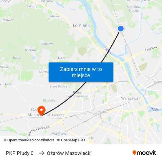 PKP Płudy 01 to Ożarów Mazowiecki map