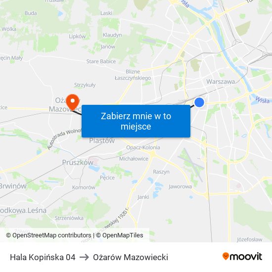 Hala Kopińska 04 to Ożarów Mazowiecki map