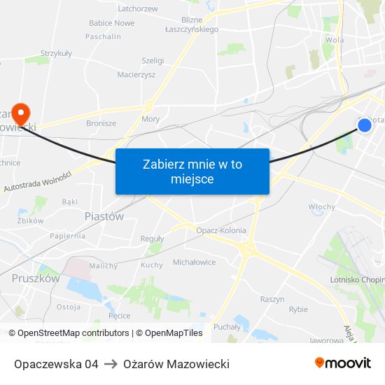 Opaczewska 04 to Ożarów Mazowiecki map