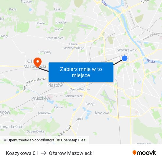 Koszykowa 01 to Ożarów Mazowiecki map