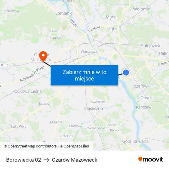 Borowiecka 02 to Ożarów Mazowiecki map