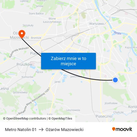 Metro Natolin 01 to Ożarów Mazowiecki map