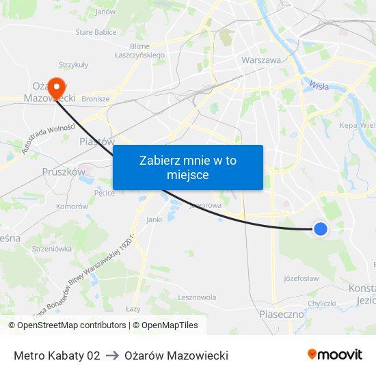 Metro Kabaty 02 to Ożarów Mazowiecki map