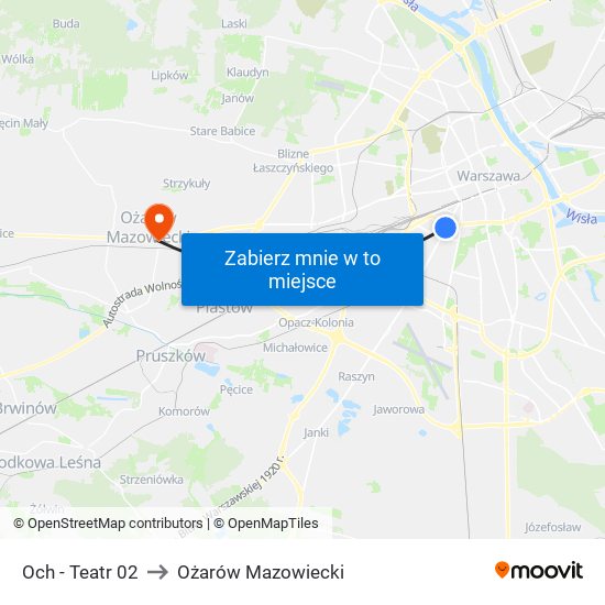 Och - Teatr 02 to Ożarów Mazowiecki map