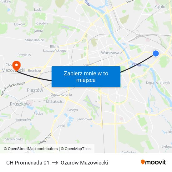 CH Promenada to Ożarów Mazowiecki map