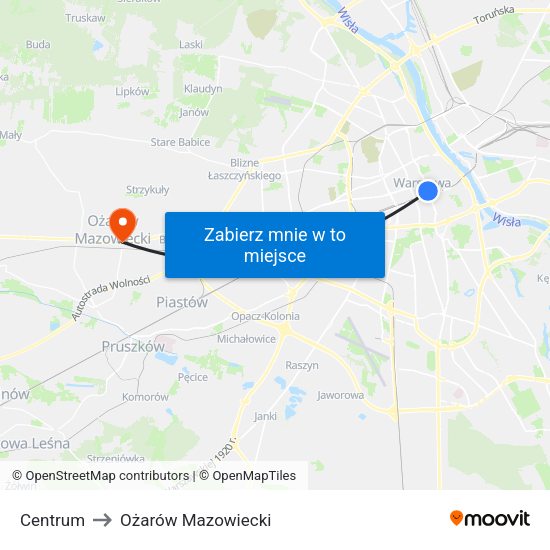 Centrum to Ożarów Mazowiecki map