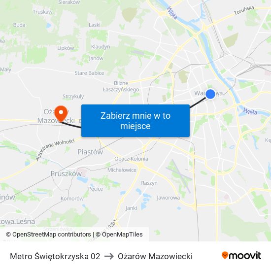 Metro Świętokrzyska 02 to Ożarów Mazowiecki map