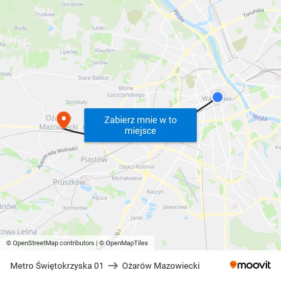 Metro Świętokrzyska 01 to Ożarów Mazowiecki map