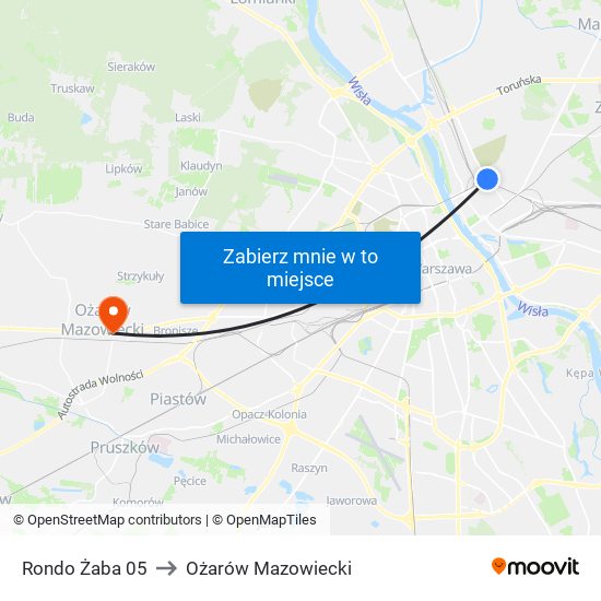 Rondo Żaba 05 to Ożarów Mazowiecki map