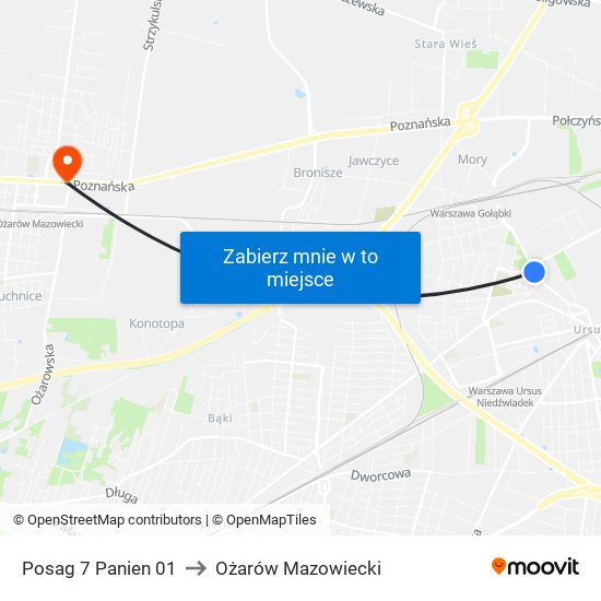 Posag 7 Panien to Ożarów Mazowiecki map