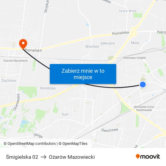 Śmigielska 02 to Ożarów Mazowiecki map