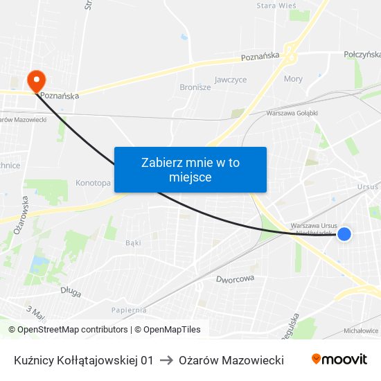 Kuźnicy Kołłątajowskiej 01 to Ożarów Mazowiecki map