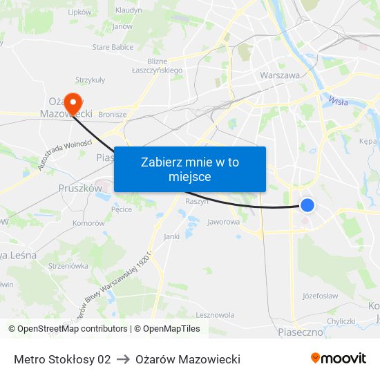 Metro Stokłosy 02 to Ożarów Mazowiecki map