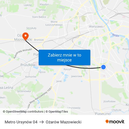 Metro Ursynów 04 to Ożarów Mazowiecki map