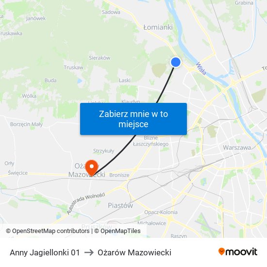 Anny Jagiellonki 01 to Ożarów Mazowiecki map