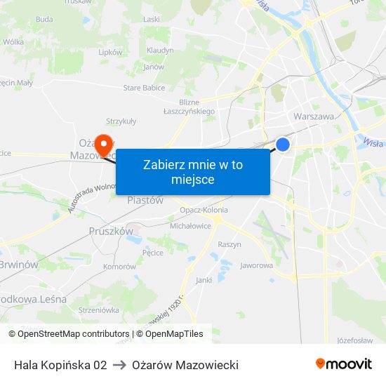 Hala Kopińska to Ożarów Mazowiecki map