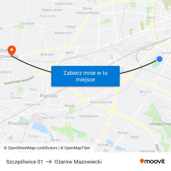 Szczęśliwice to Ożarów Mazowiecki map