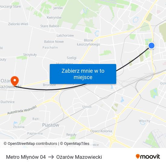 Metro Młynów to Ożarów Mazowiecki map