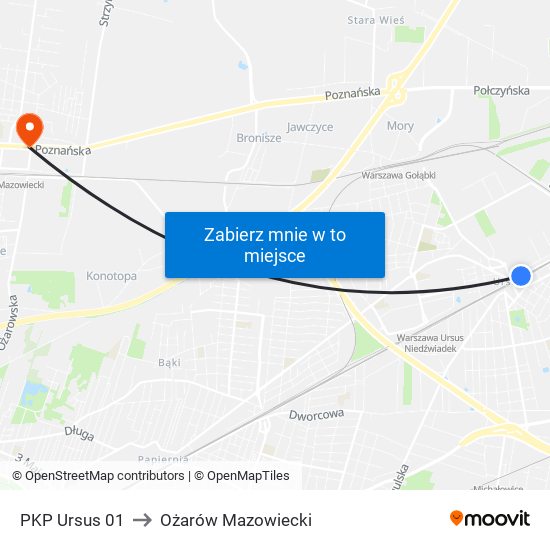 PKP Ursus 01 to Ożarów Mazowiecki map