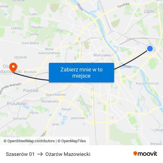 Szaserów 01 to Ożarów Mazowiecki map