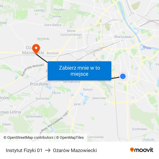 Instytut Fizyki 01 to Ożarów Mazowiecki map