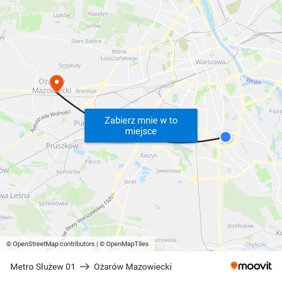 Metro Służew to Ożarów Mazowiecki map