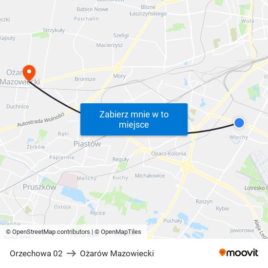 Orzechowa 02 to Ożarów Mazowiecki map