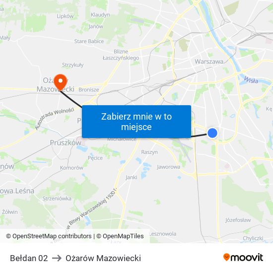 Bełdan 02 to Ożarów Mazowiecki map