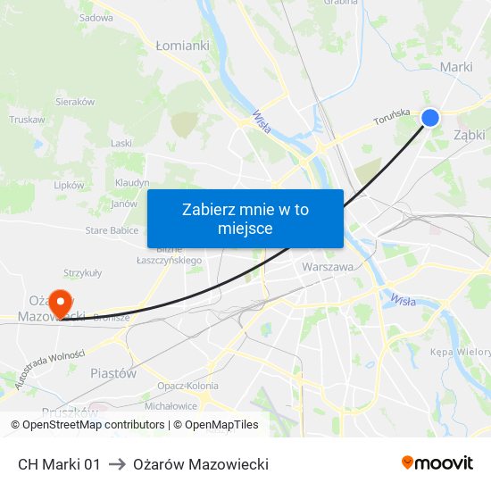 CH Marki 01 to Ożarów Mazowiecki map