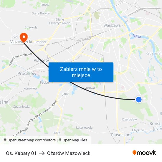 Os. Kabaty to Ożarów Mazowiecki map