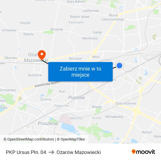 PKP Ursus Płn. 04 to Ożarów Mazowiecki map