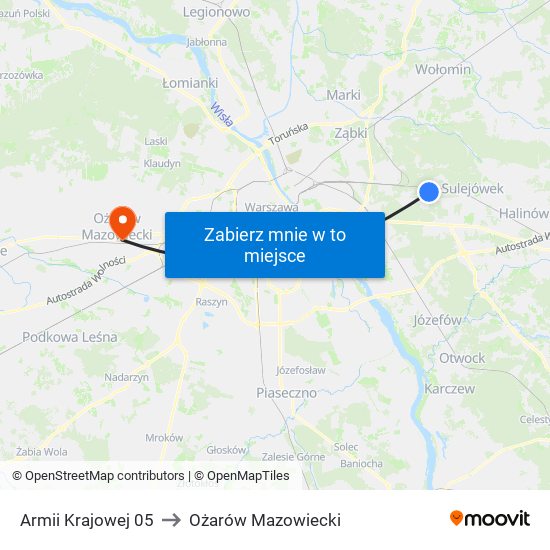 Armii Krajowej 05 to Ożarów Mazowiecki map