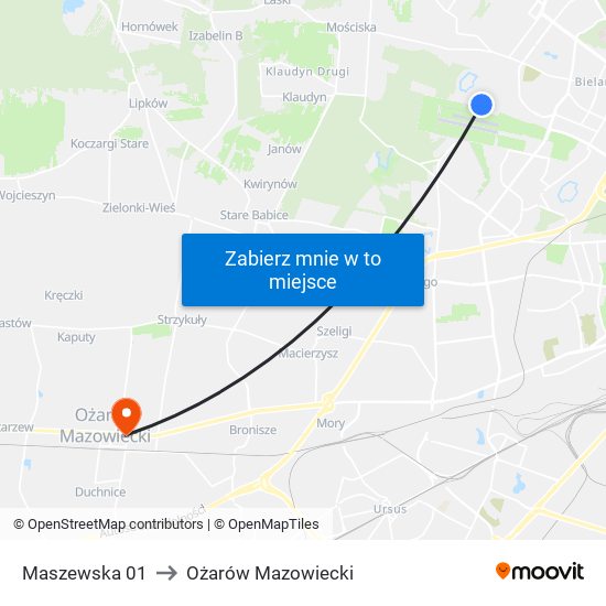 Maszewska 01 to Ożarów Mazowiecki map