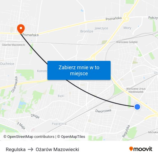 Regulska 01 to Ożarów Mazowiecki map