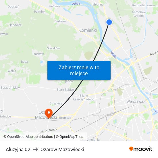 Aluzyjna 02 to Ożarów Mazowiecki map