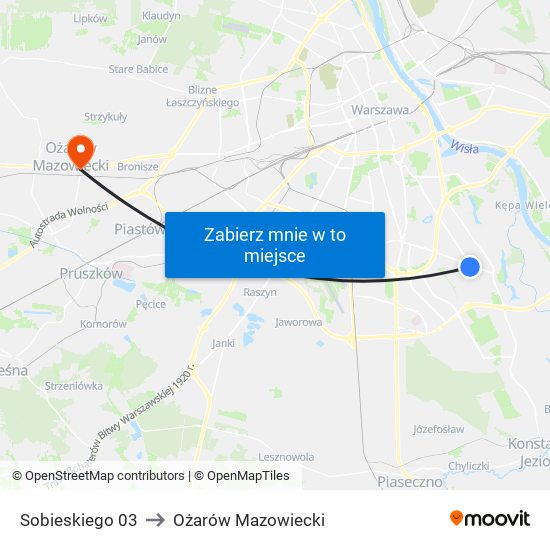 Sobieskiego 03 to Ożarów Mazowiecki map