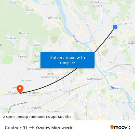 Grodzisk 01 to Ożarów Mazowiecki map