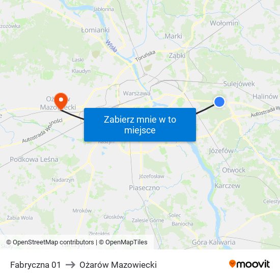 Fabryczna 01 to Ożarów Mazowiecki map