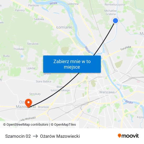 Szamocin 02 to Ożarów Mazowiecki map