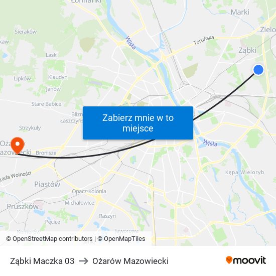 Ząbki Maczka 03 to Ożarów Mazowiecki map