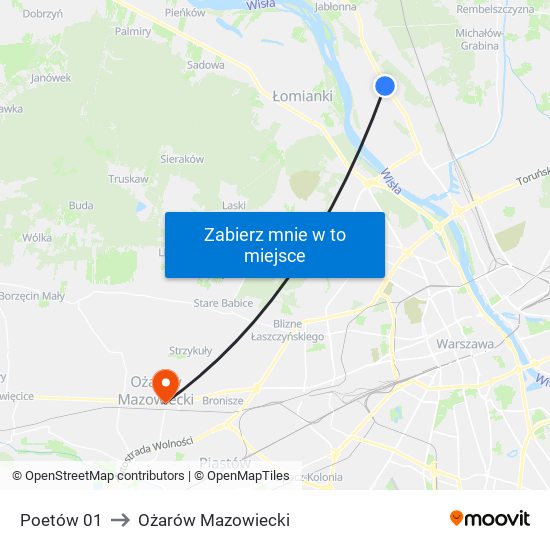 Poetów 01 to Ożarów Mazowiecki map